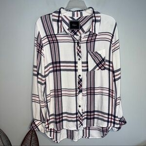 J4 Rails White Flannel Button Down Shirt Size M Soft Long Sleeve